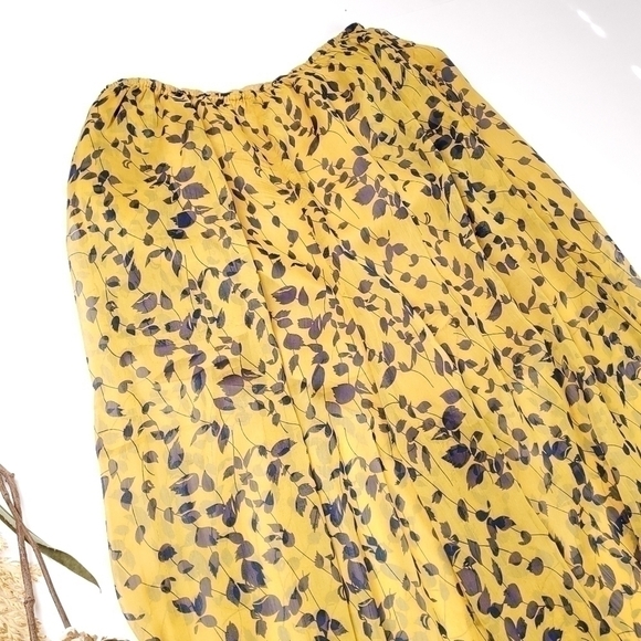 New Here Comes the Sun Boho Wide Leg Lined Pants Gold Navy Leaf Pattern … - Picture 3 of 14